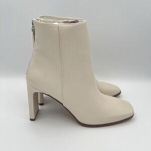 Mia Square Toe Leather Boots Back Zip Slip On‎ Cream White Size 8